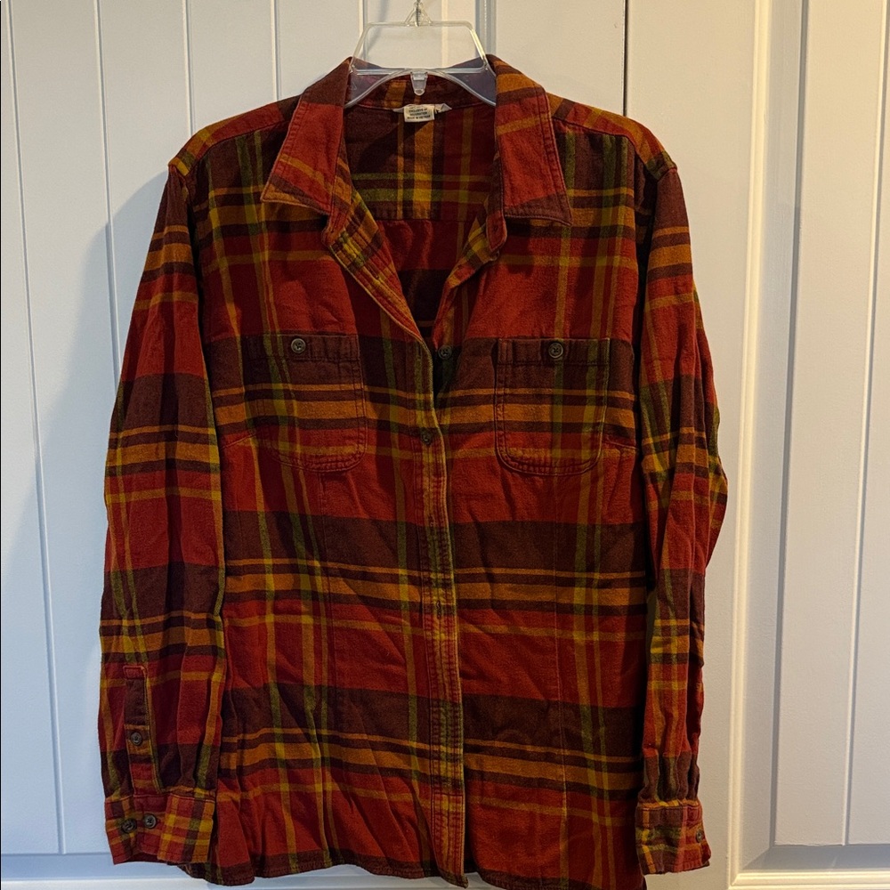Duluth Trading Co Maroon and Yellow Plaid Shirt